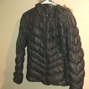 Eddie Bauer Gray 80% Down Faux Fur Detacjable Ruff Puffer Coat S